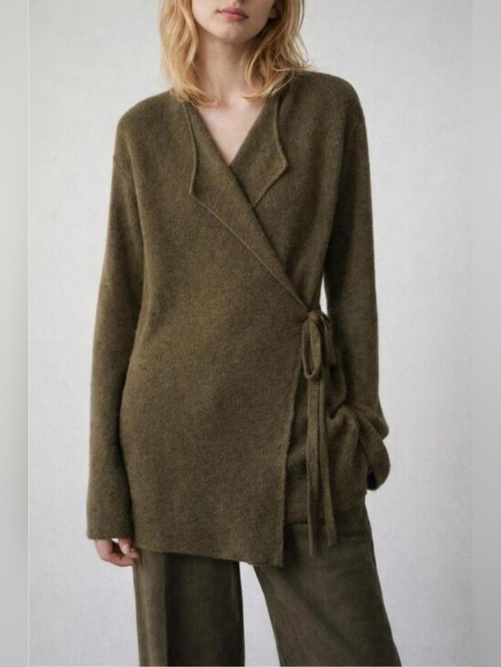 Zara Olive Wrap-Front Women's Sweater - Soft Knit